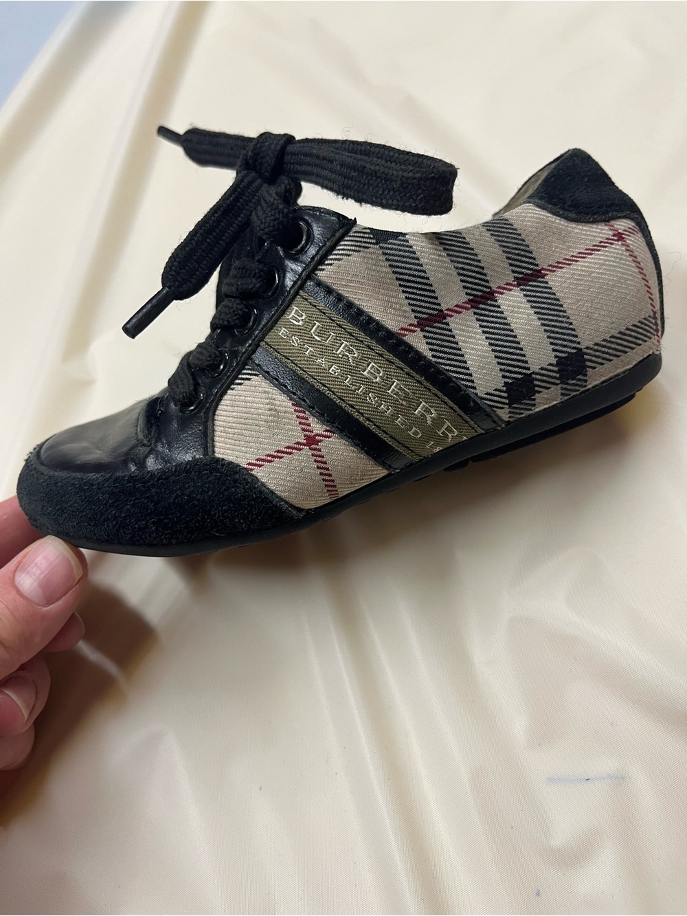 Burberry Beige Black Plaid Kids Sneaker